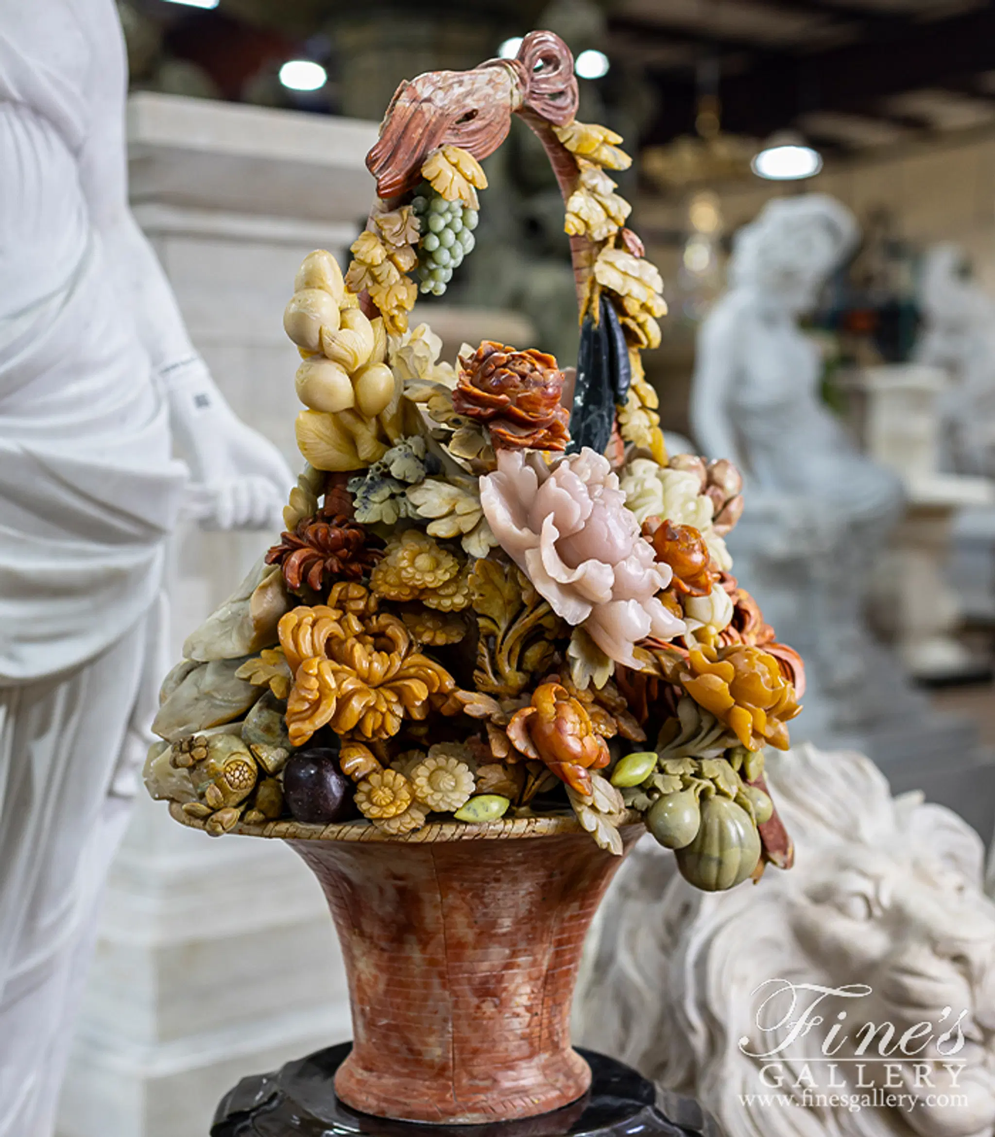 Marble Statues - Jade Flowers - MS-298 - Fine's Gallery, LLC.